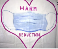 Words harm reduction over a COVID mask