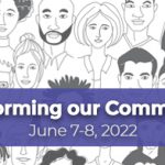Illustration of diverse group of people with text "Transforming Our Communities, June 7-8, 2022"