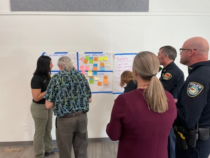 Group of people working on a meeting activity