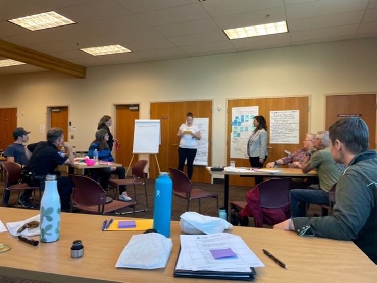 Group of people having a meeting in a room