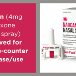 Narcan approved for OTC purchase/use with photo of naloxone nasal spray box and device