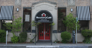 Recovery Cafe in Seattle's front door with sign