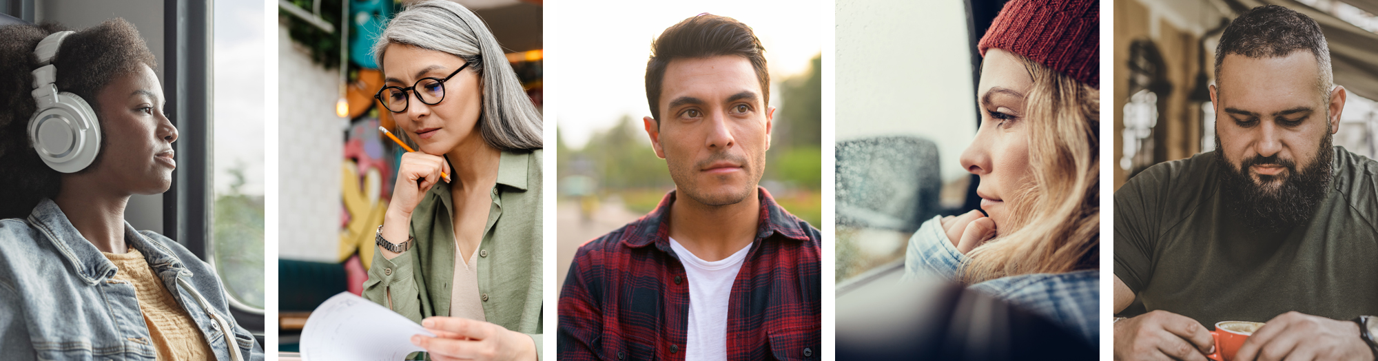 Row of photos of different people